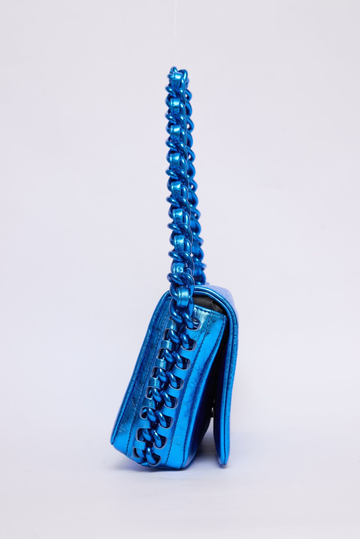 CHANEL METALLIC BLUE CHAIN POCHETTE