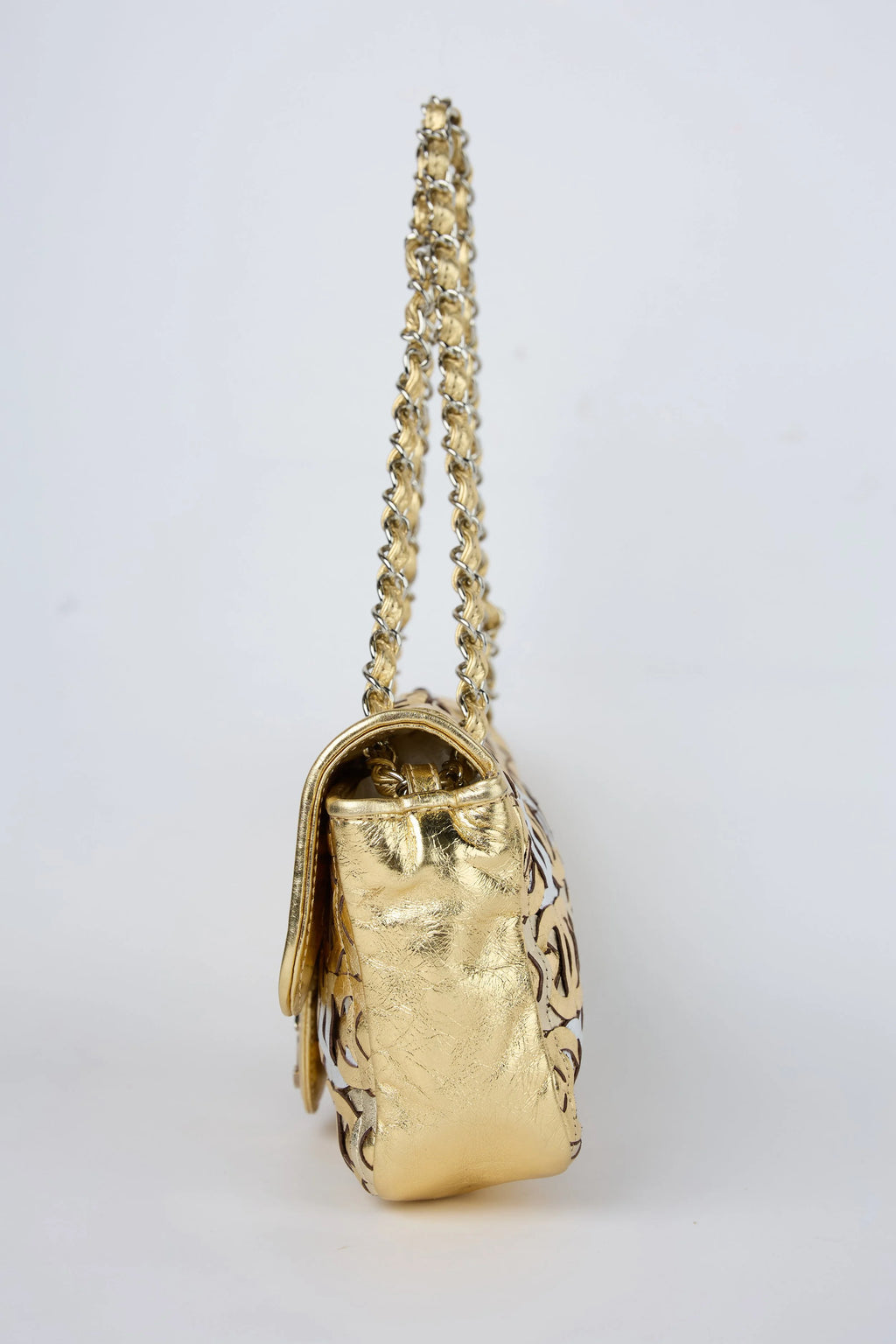 CHANEL CC CUTOUT GOLD METALLIC FLAP