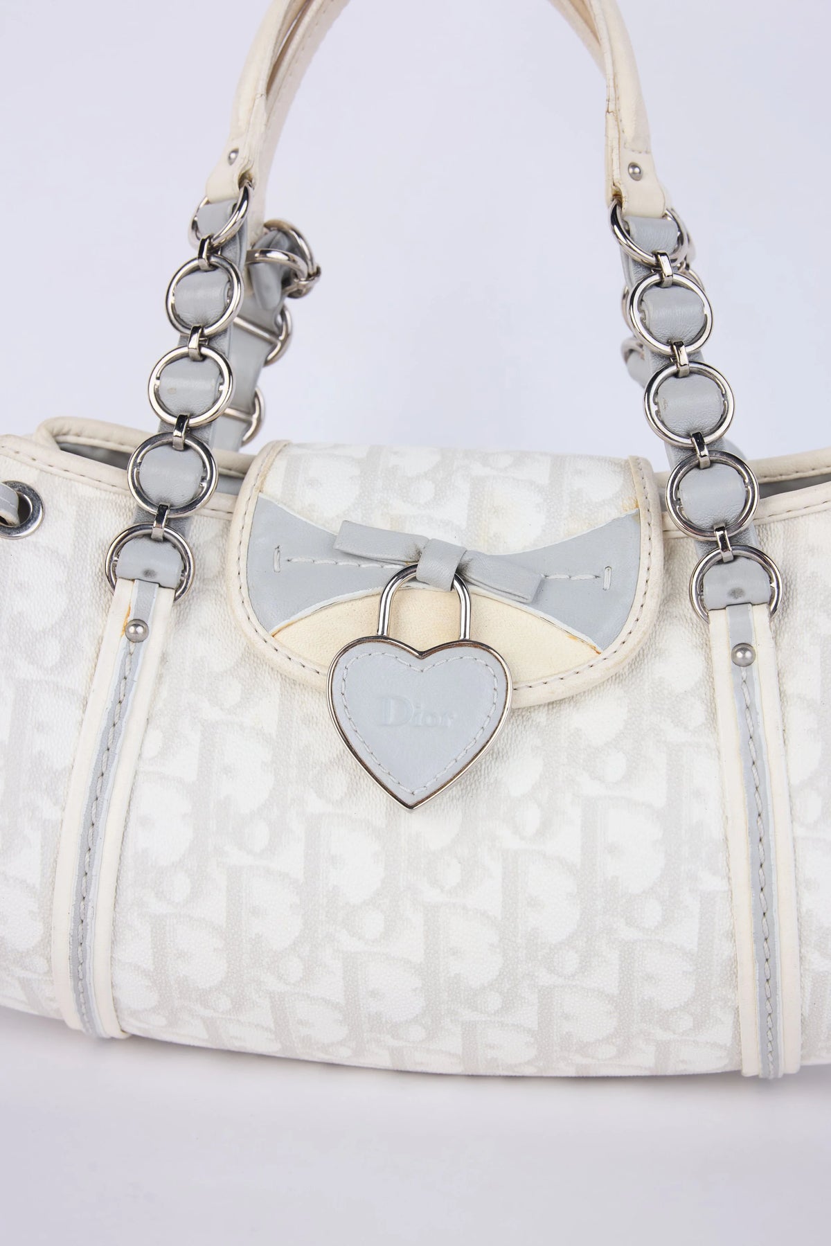 DIOR GREY OBLIQUE CANVAS SMALL  ROMANTIQUE HEARTLOCK FLAP  SHOULDER BAG