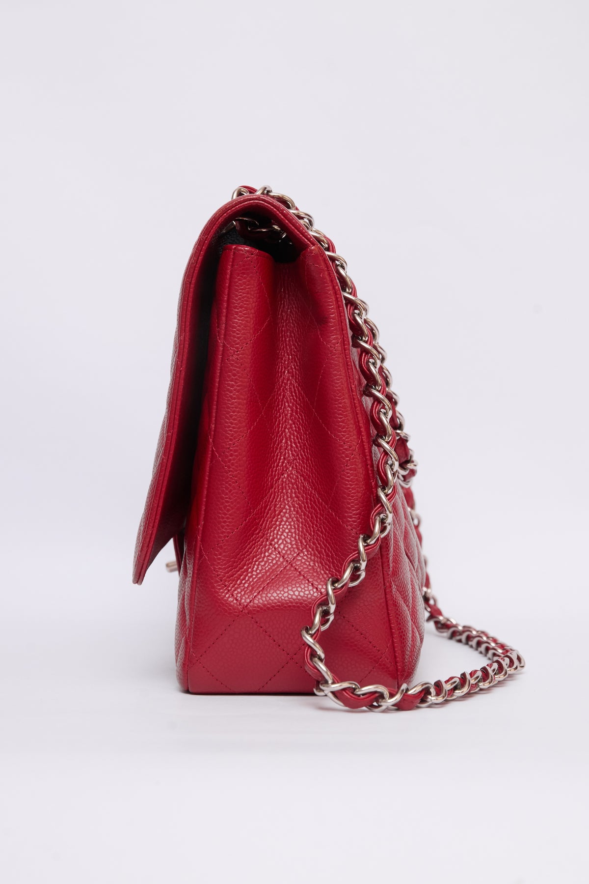 CHANEL RED CAVIAR JUMBO FLAP