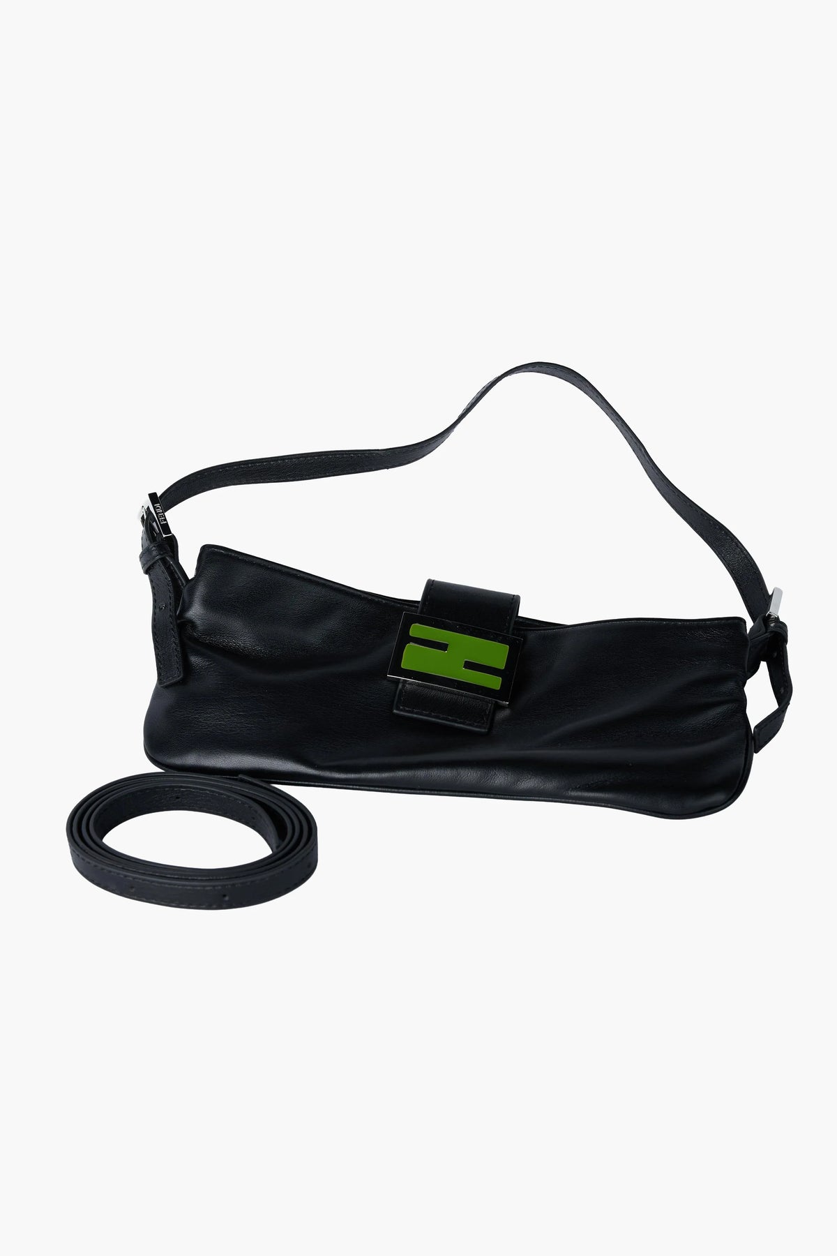 Fendi Black Leather Baguette Crossbody