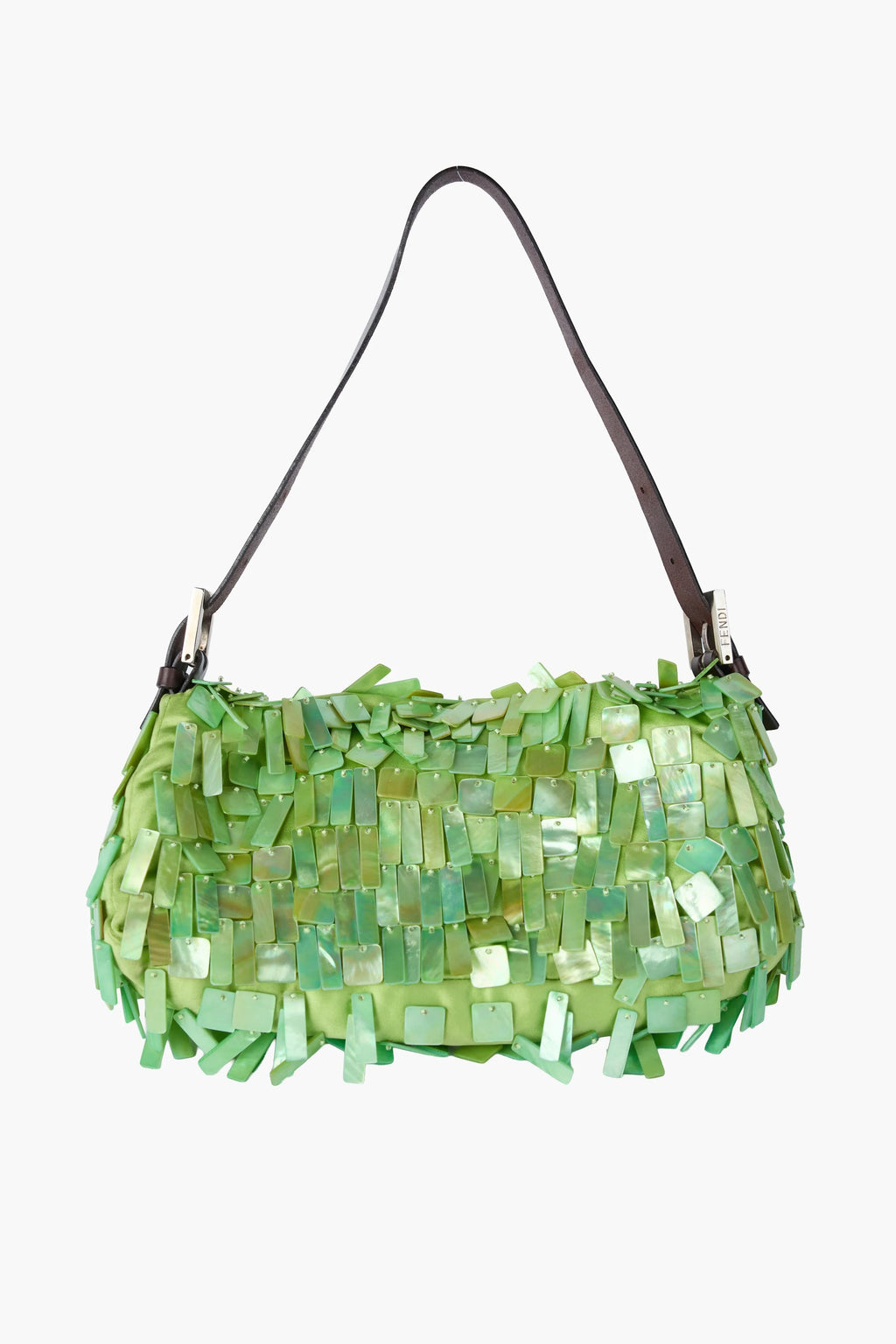 Fendi Rare Green Satin and Mother of Pearl Shell Baguette