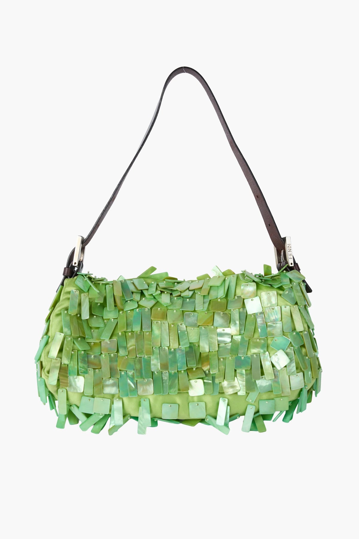 Fendi Rare Green Satin and Mother of Pearl Shell Baguette