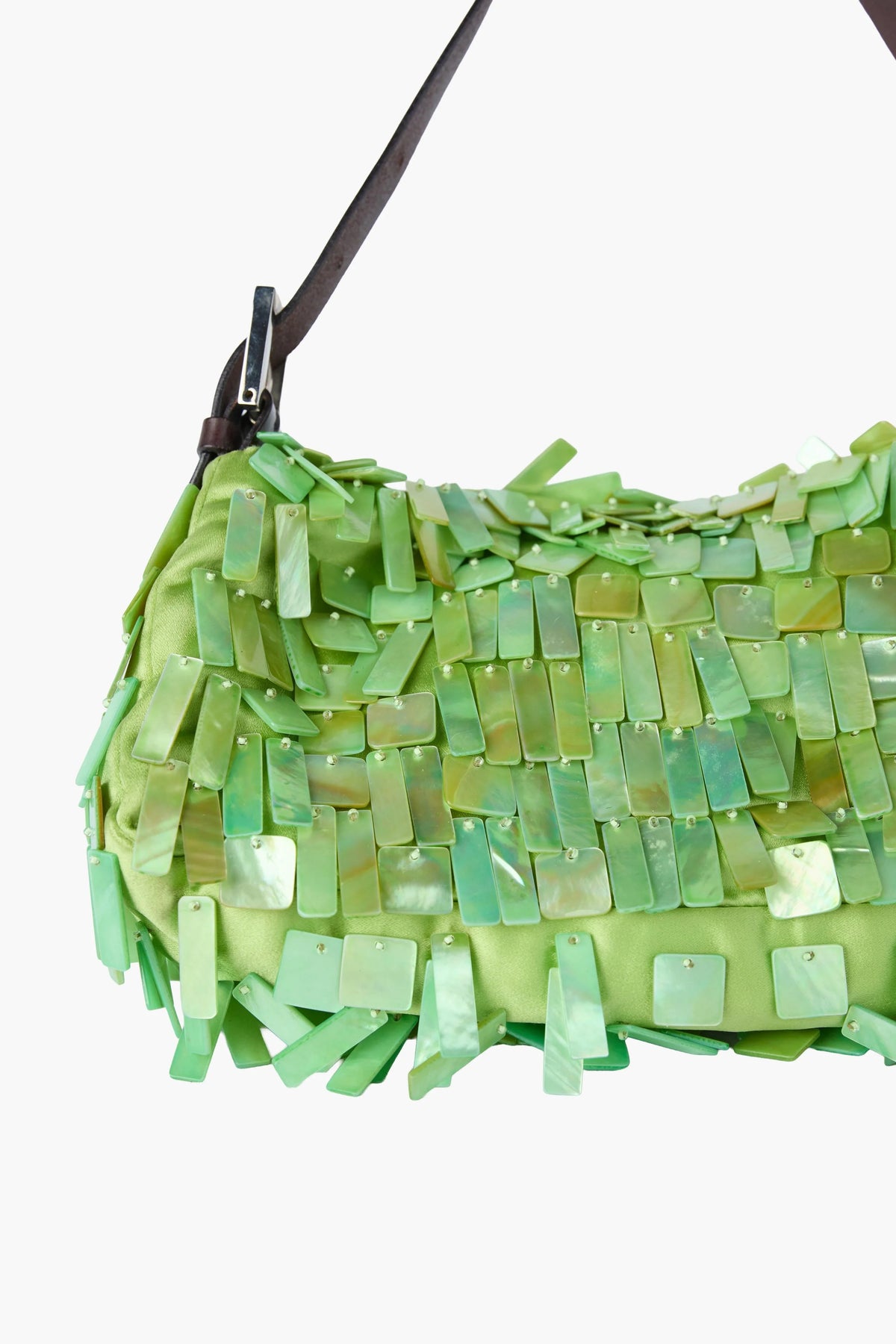 Fendi Rare Green Satin and Mother of Pearl Shell Baguette