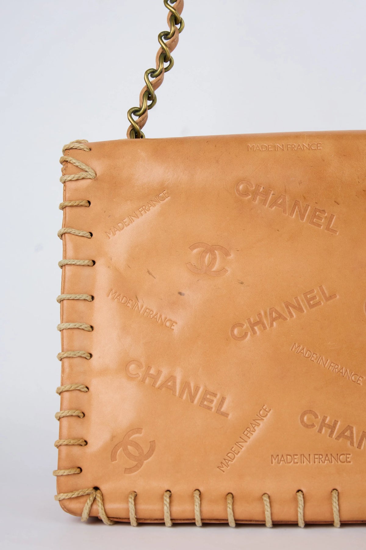 RARE CHANEL BROWN WHIPSTITCHED FLAP