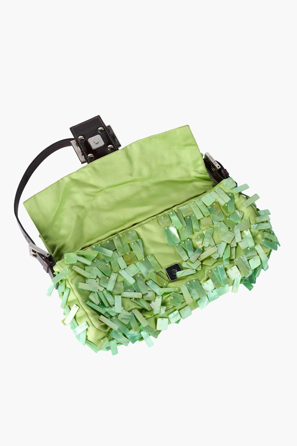 Fendi Rare Green Satin and Mother of Pearl Shell Baguette