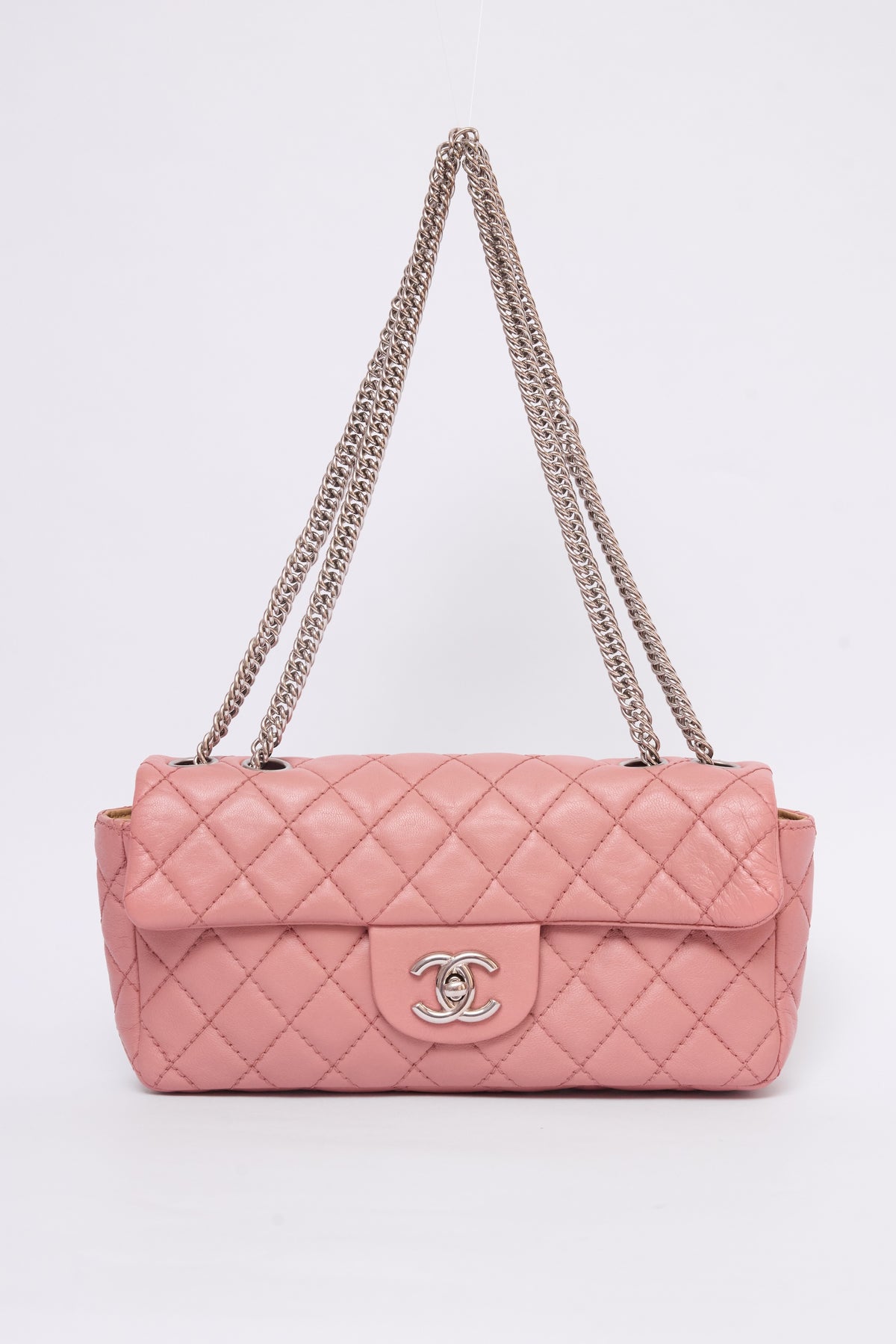 CHANEL PINK EAST WEST CHAIN FLAP
