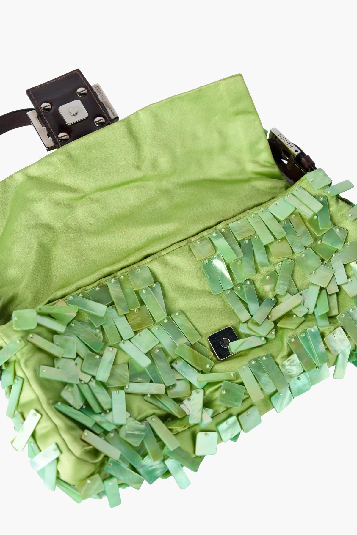 Fendi Rare Green Satin and Mother of Pearl Shell Baguette