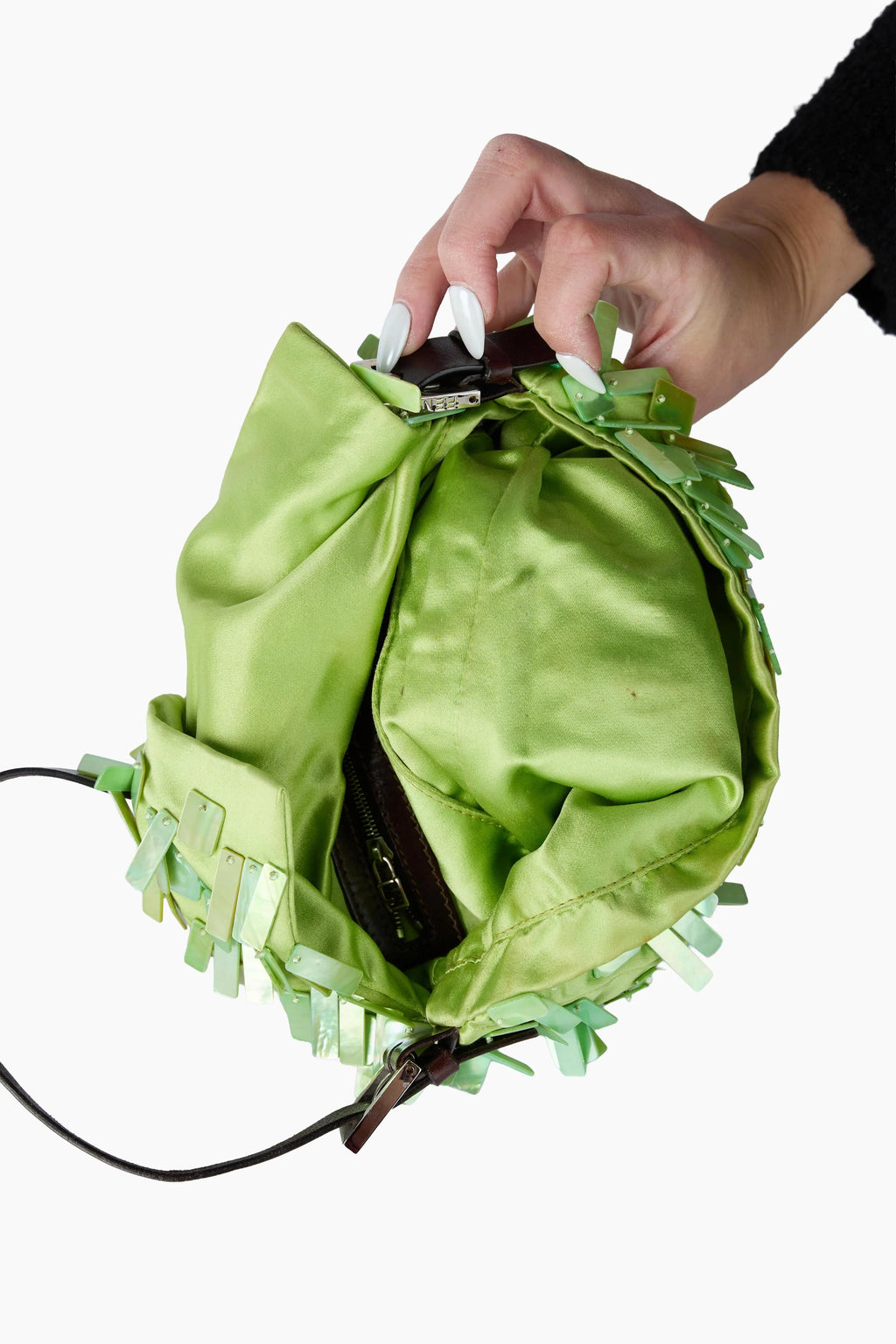 Fendi Rare Green Satin and Mother of Pearl Shell Baguette