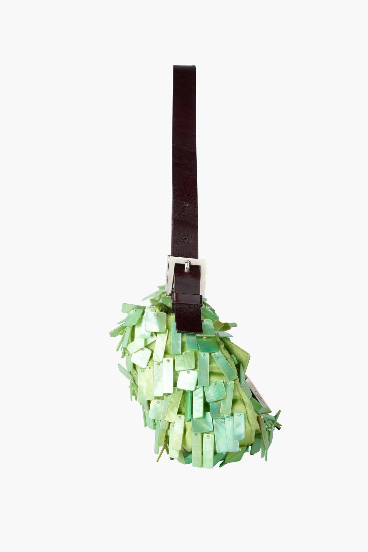 Fendi Rare Green Satin and Mother of Pearl Shell Baguette