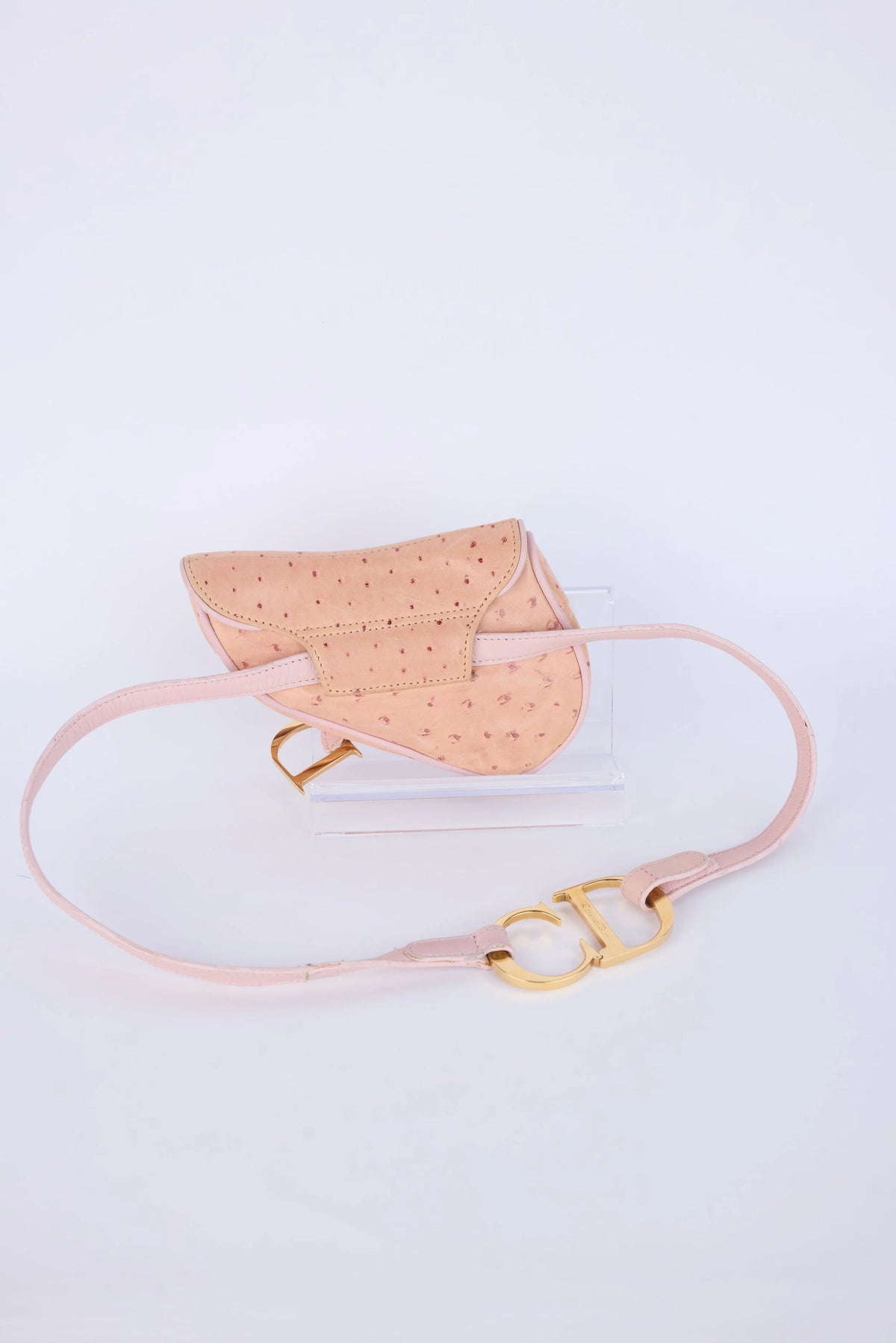 DIOR PINK OSTRICH LEATHER MINI SADDLE BELT BAG