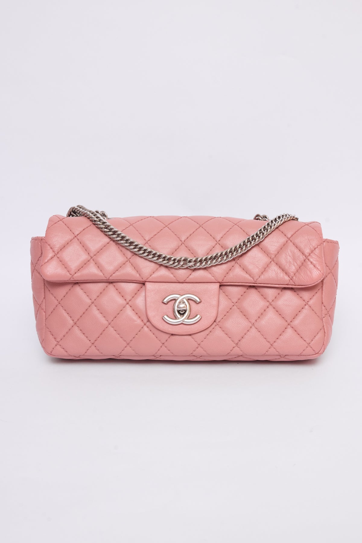 CHANEL PINK EAST WEST CHAIN FLAP