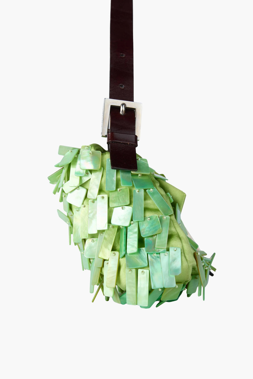 Fendi Rare Green Satin and Mother of Pearl Shell Baguette
