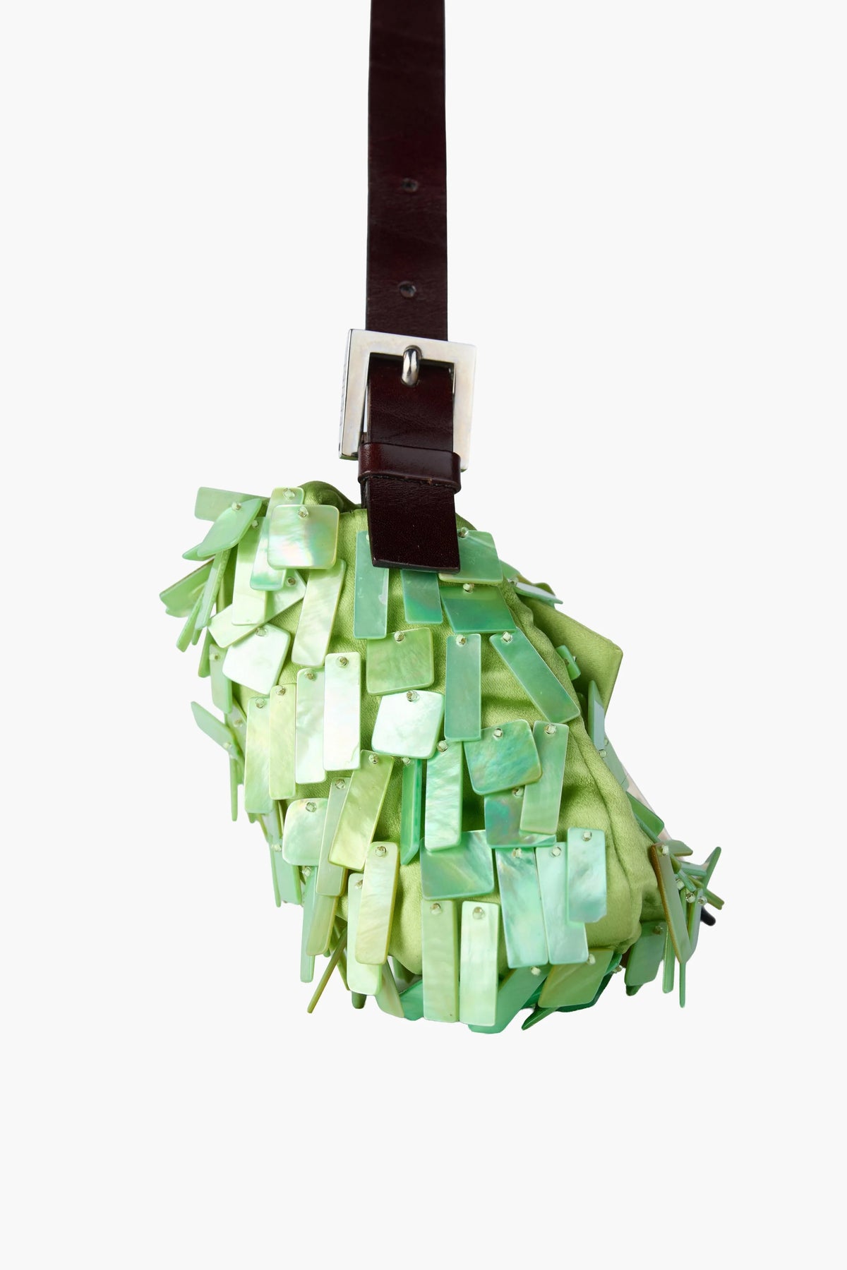 Fendi Rare Green Satin and Mother of Pearl Shell Baguette