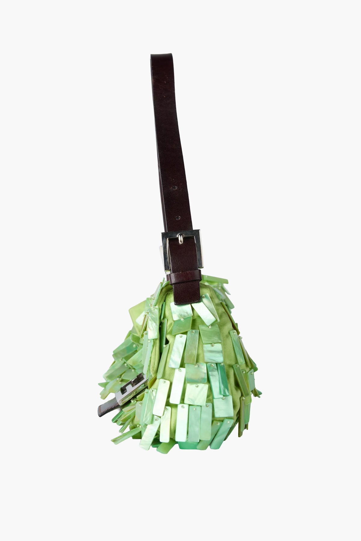 Fendi Rare Green Satin and Mother of Pearl Shell Baguette