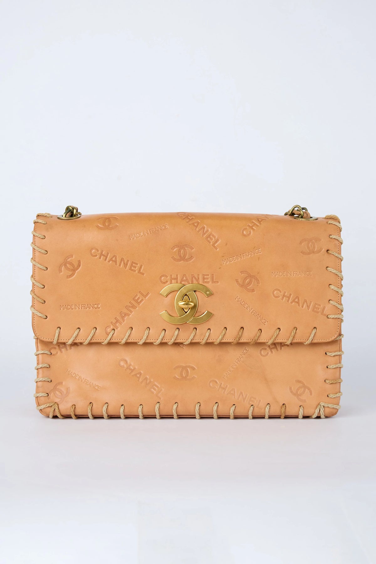 RARE CHANEL BROWN WHIPSTITCHED FLAP