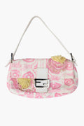 FENDI PINK & WHITE PYTHON FLORAL BAGUETTE