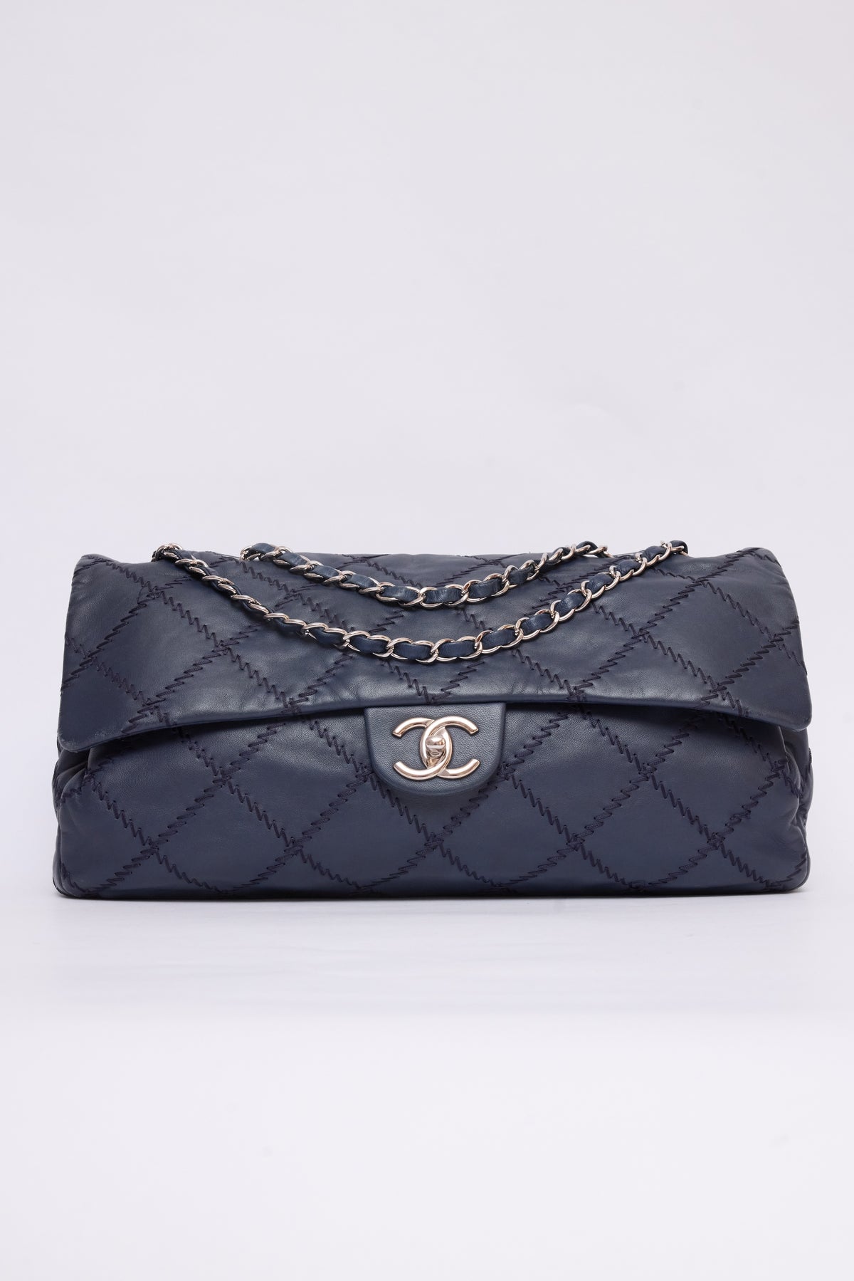 CHANEL NAVY BLUE STITCH FLAP