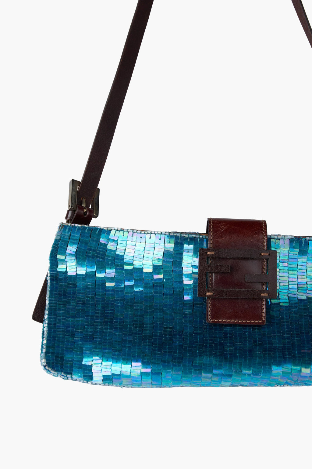 Rare Fendi Blue Sequin Beaded Baguette Crossbody