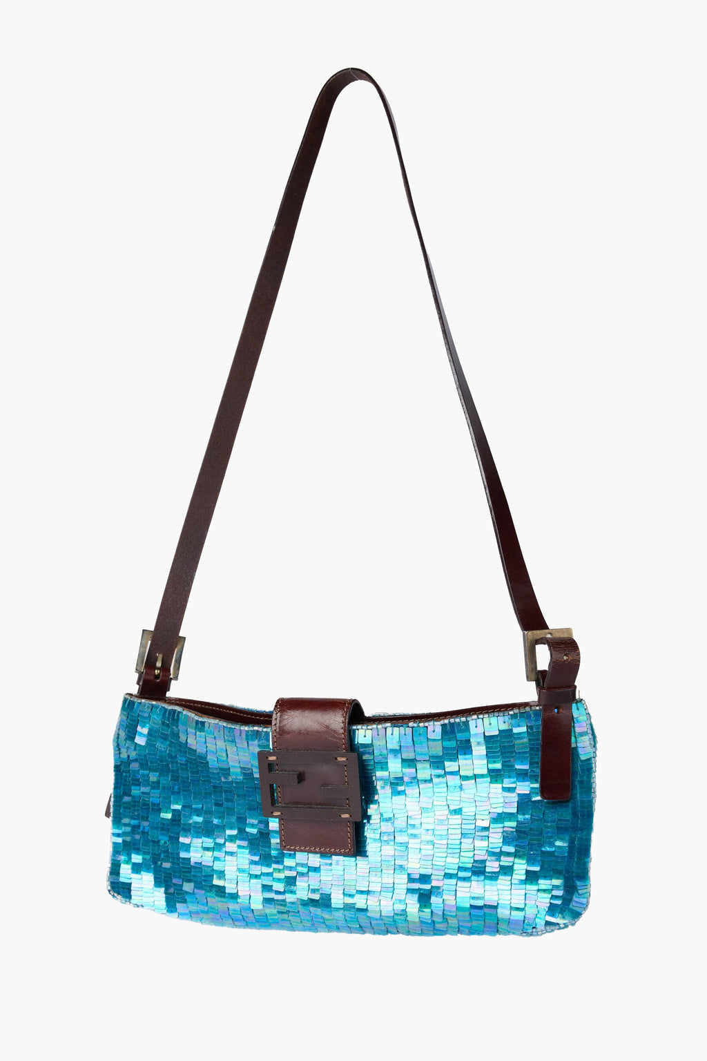 Rare Fendi Blue Sequin Beaded Baguette Crossbody