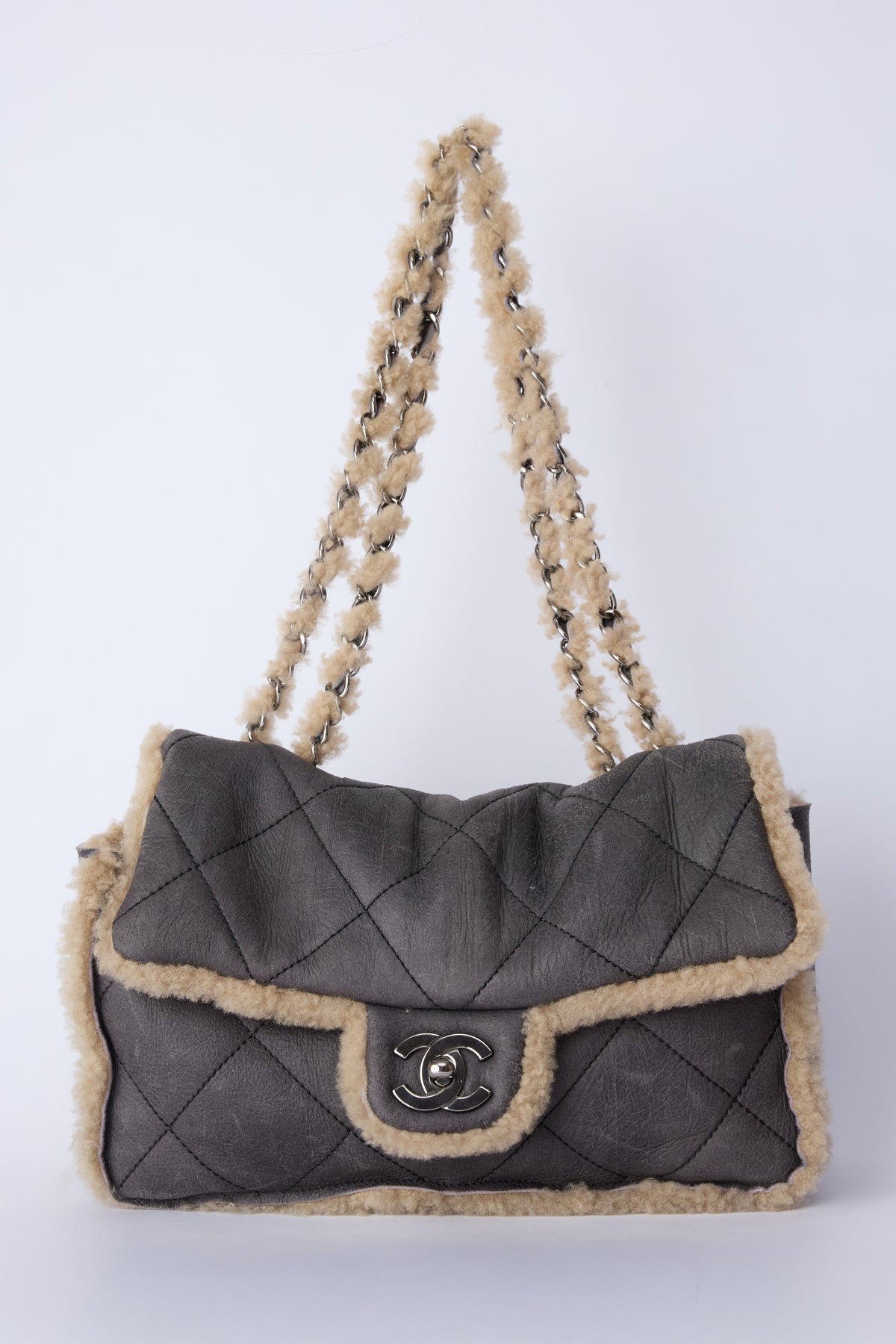 CHANEL SHEARLING LEATHER FLAP