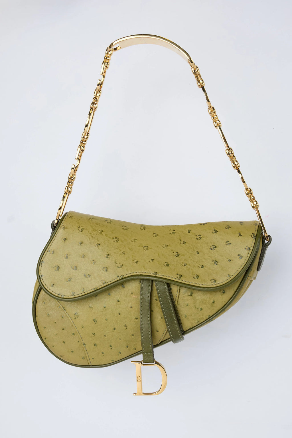 RARE DIOR GREEN OSTRICH SMALL SADDLE
