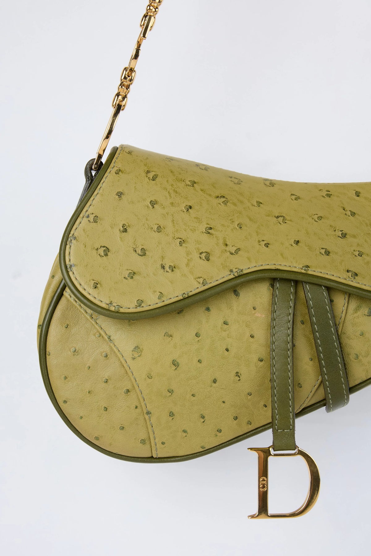RARE DIOR GREEN OSTRICH SMALL SADDLE