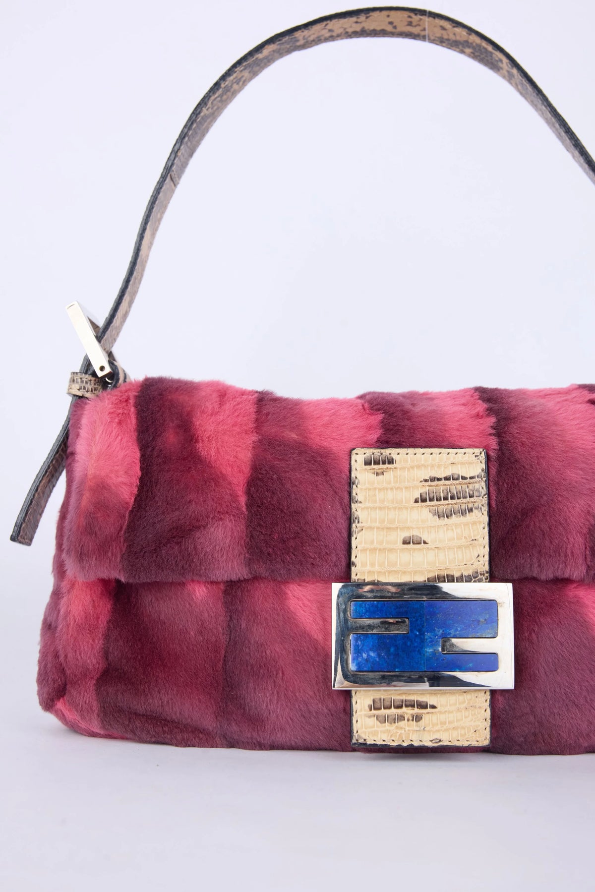 RARE FENDI ANGORA FUR & SNAKESKIN BAGUETTE