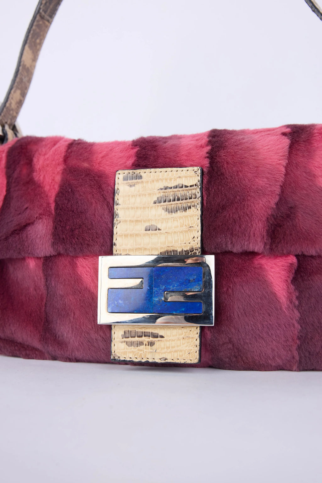 RARE FENDI ANGORA FUR & SNAKESKIN BAGUETTE