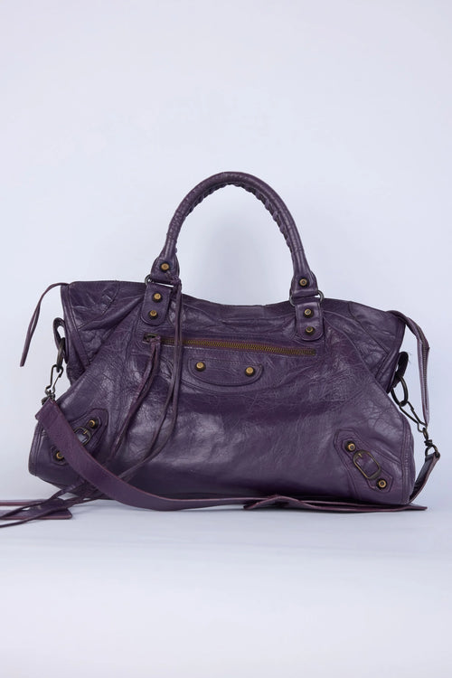 BALENCIAGA PURPLE  MOTOCROSS CLASSIC CITY SHOULDER BAG