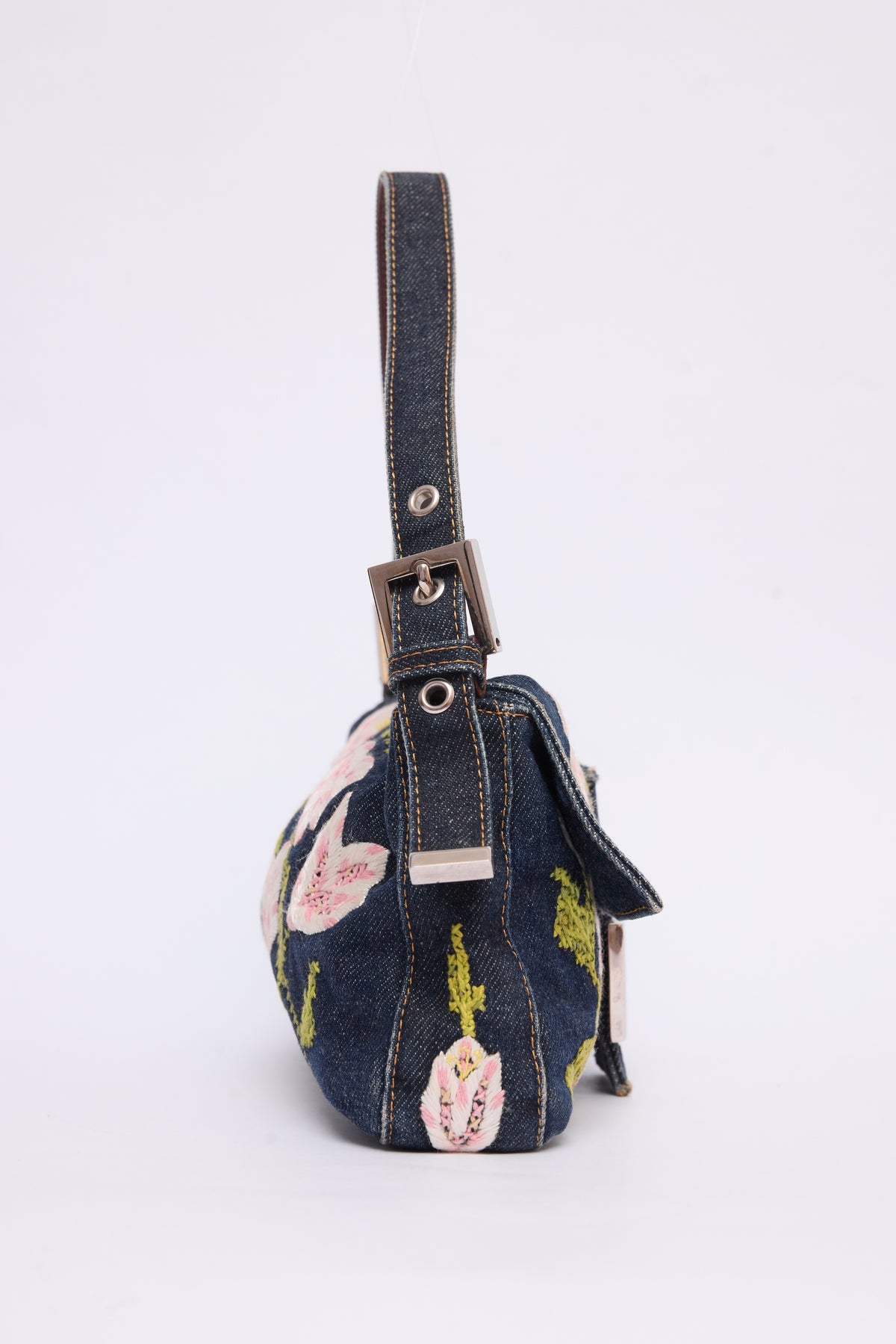 FENDI DENIM FLORAL BAGUETTE