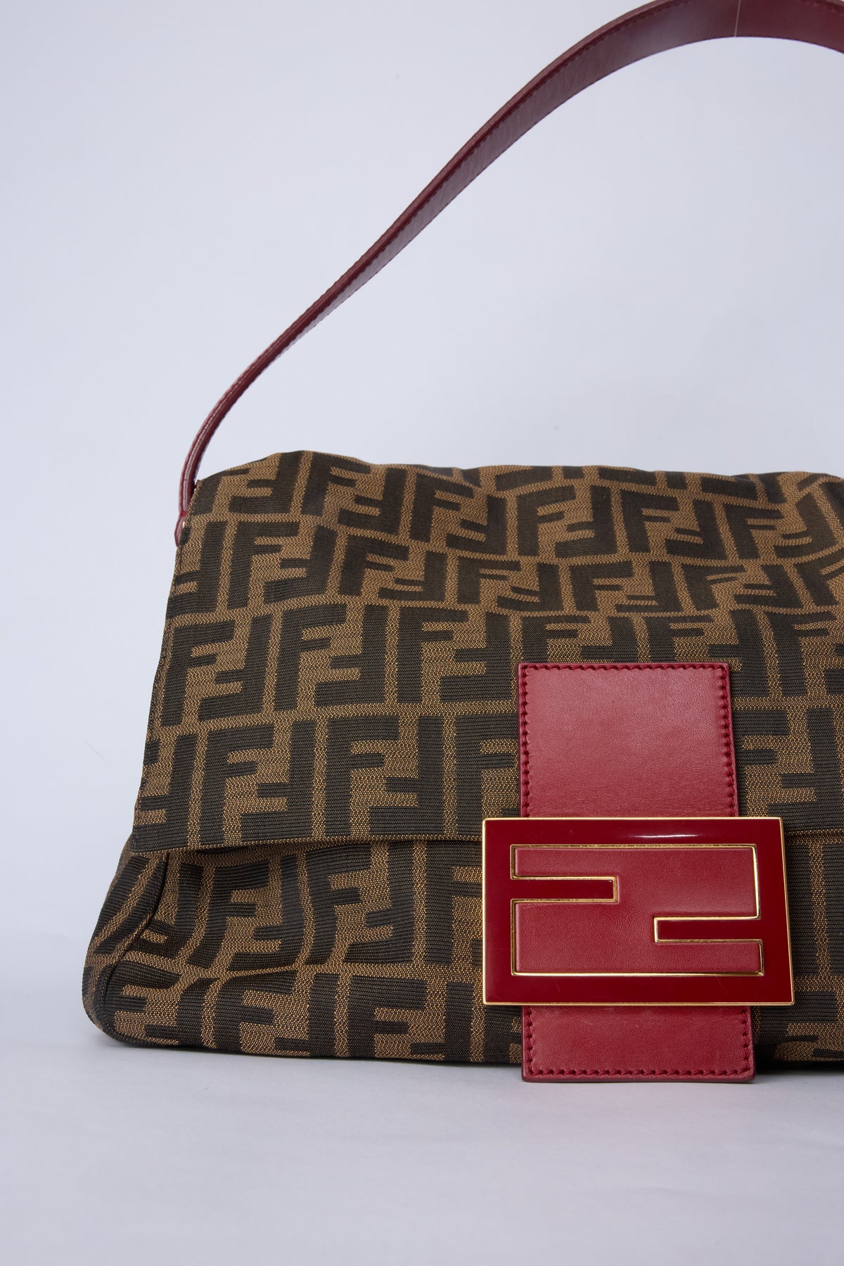 FENDI ZUCCA RED ENAMEL MAMMA BAGUETTE