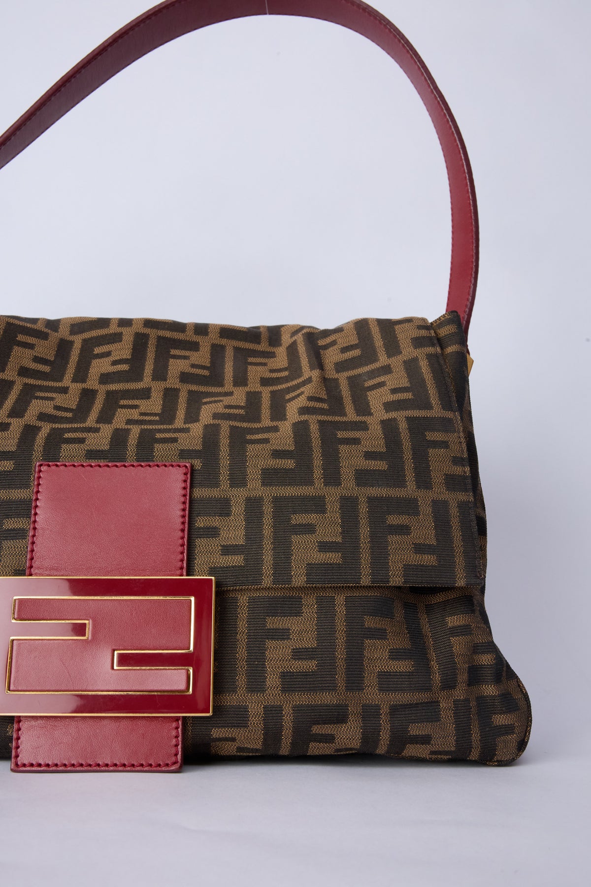 FENDI ZUCCA RED ENAMEL MAMMA BAGUETTE