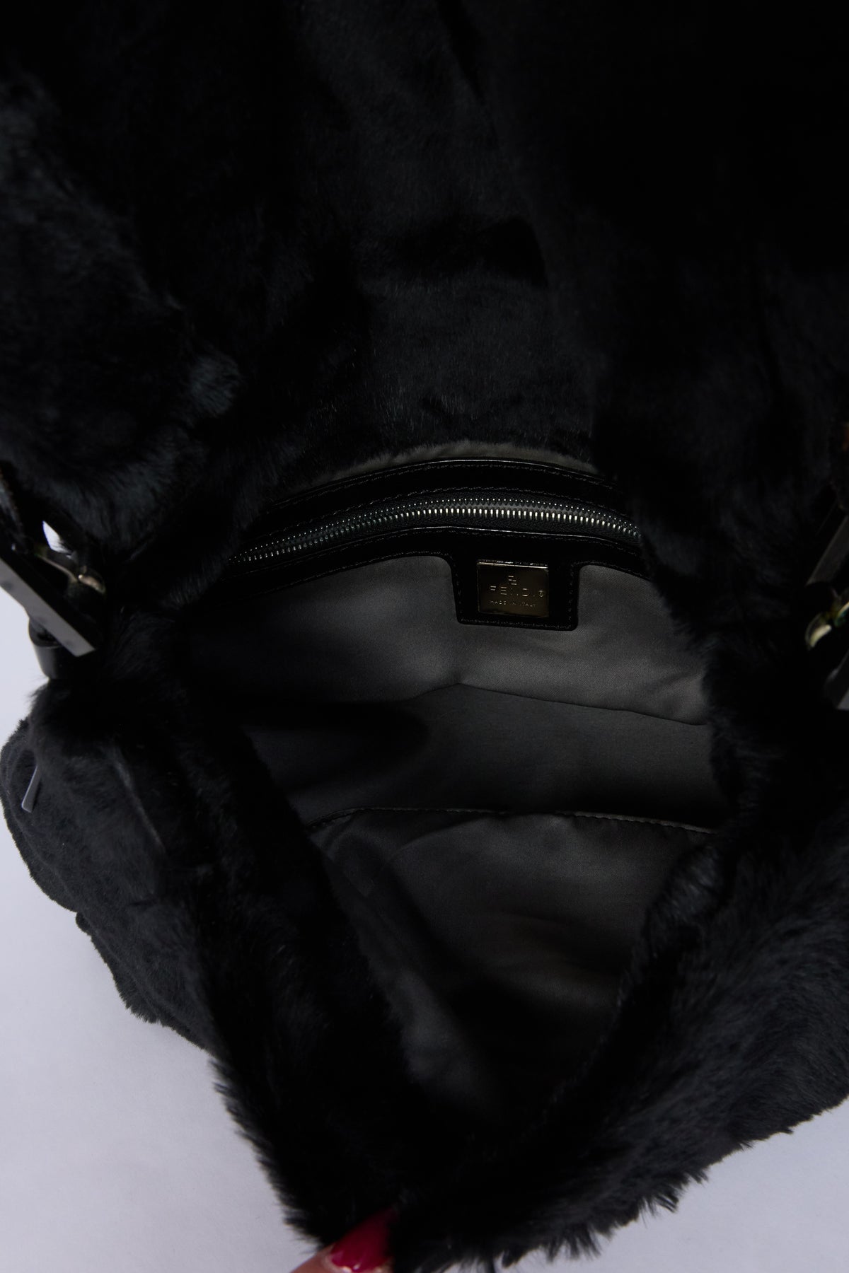 FENDI BLACK FUR MAMMA BAGUETTE