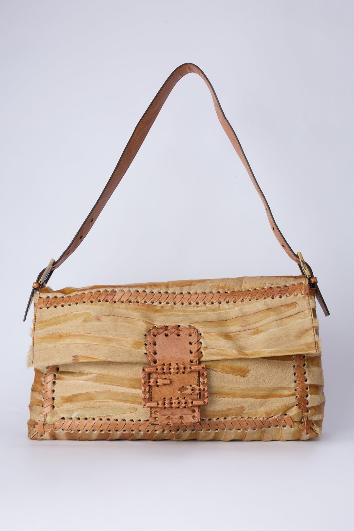 FENDI STRIPED JUMBO PONYHAIR BAGUETTE