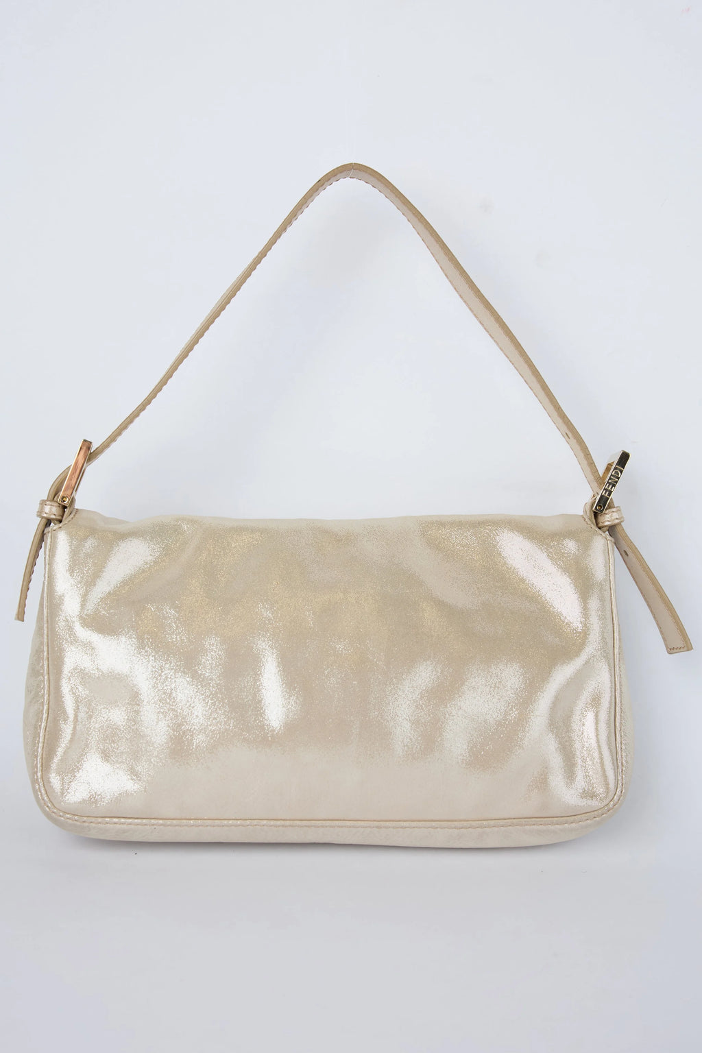 FENDI CHAMPAGNE CRYSTAL BUCKLE BAGUETTE
