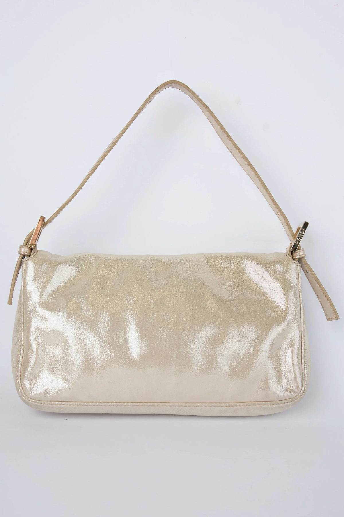 FENDI CHAMPAGNE CRYSTAL BUCKLE BAGUETTE