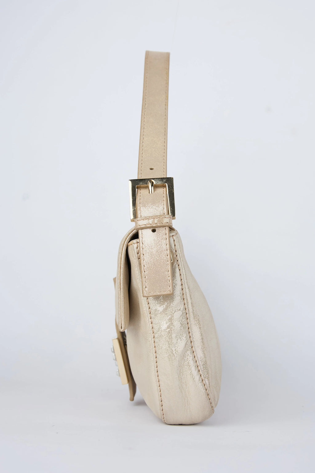 FENDI CHAMPAGNE CRYSTAL BUCKLE BAGUETTE