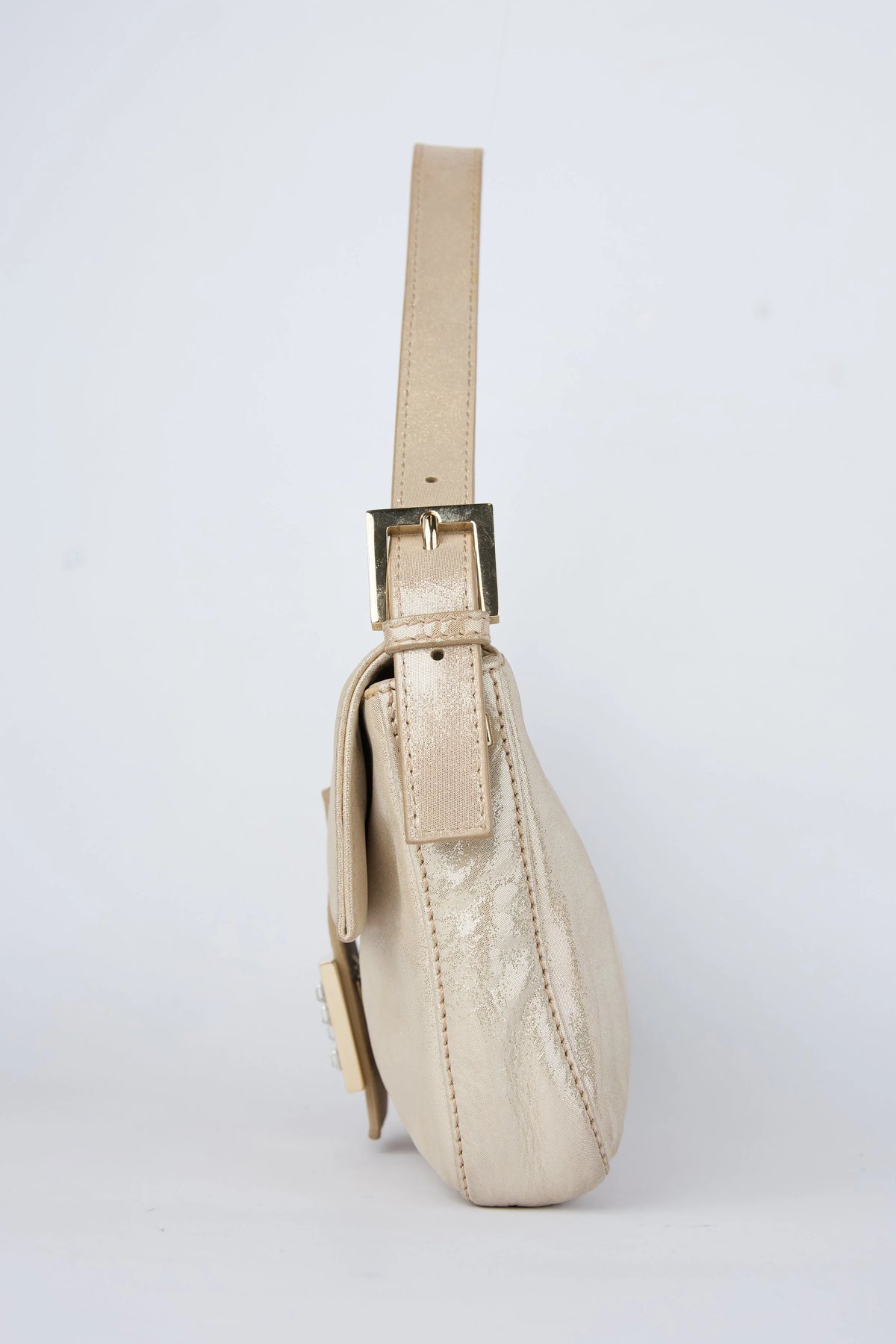 FENDI CHAMPAGNE CRYSTAL BUCKLE BAGUETTE