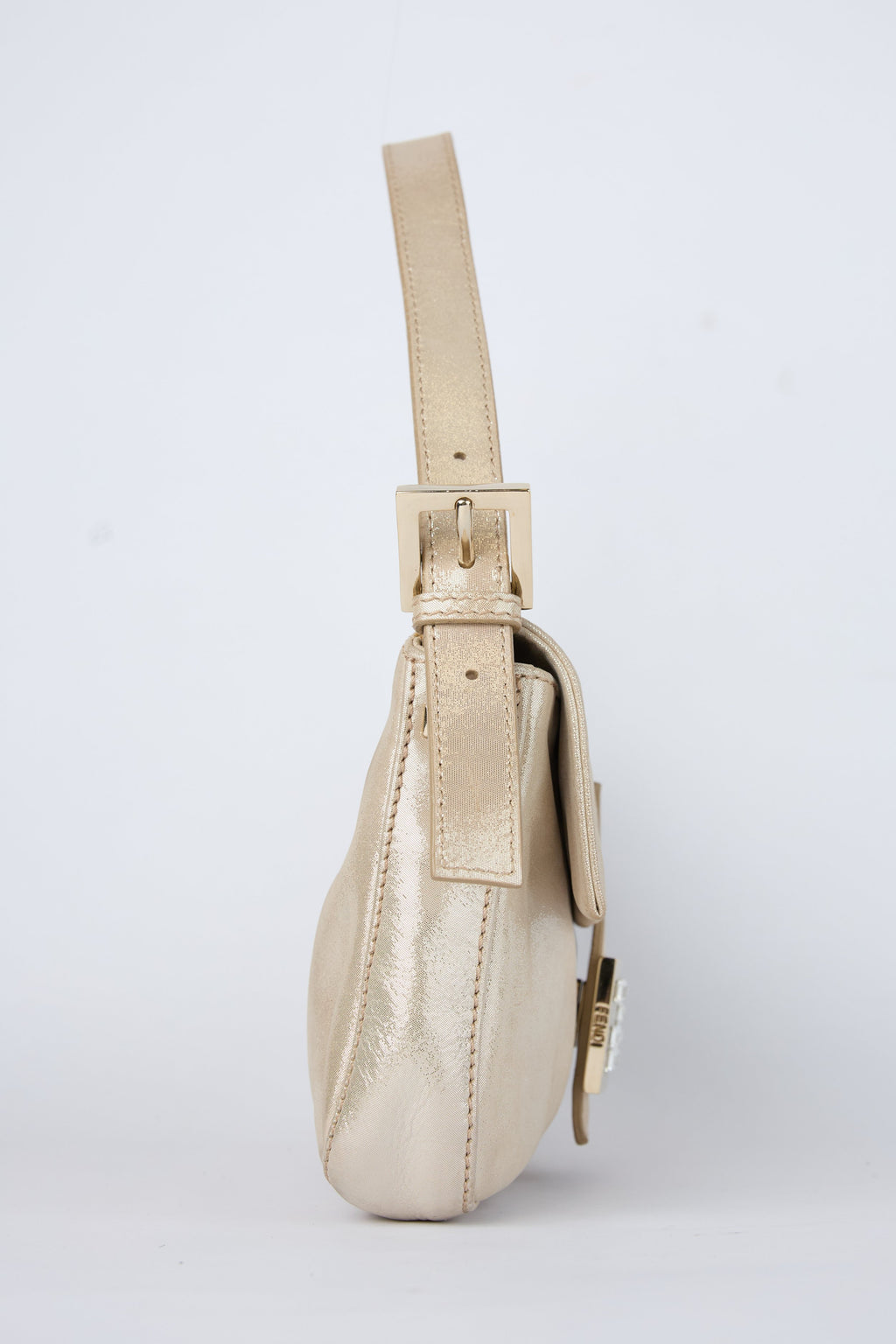 FENDI CHAMPAGNE CRYSTAL BUCKLE BAGUETTE