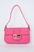 FENDI PINK EMBOSSED LOGO MINI BAGUETTE