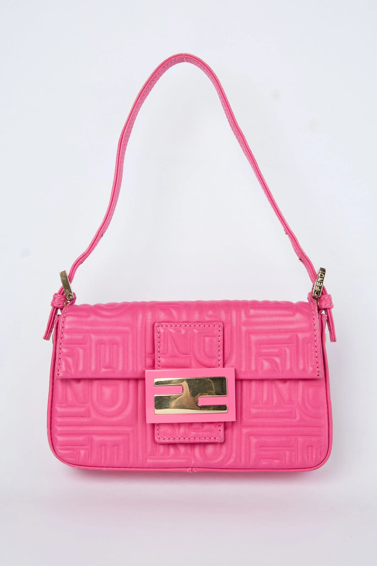 FENDI PINK EMBOSSED LOGO MINI BAGUETTE