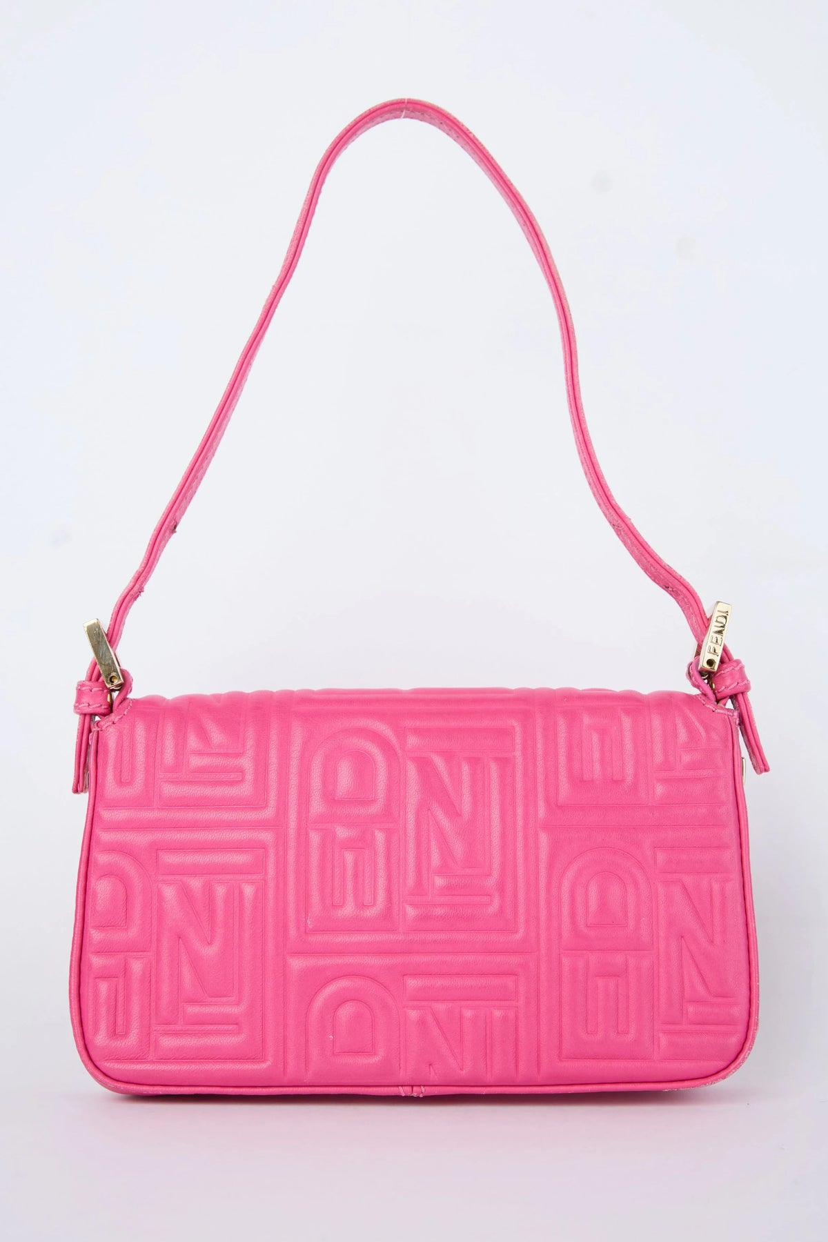 FENDI PINK EMBOSSED LOGO MINI BAGUETTE