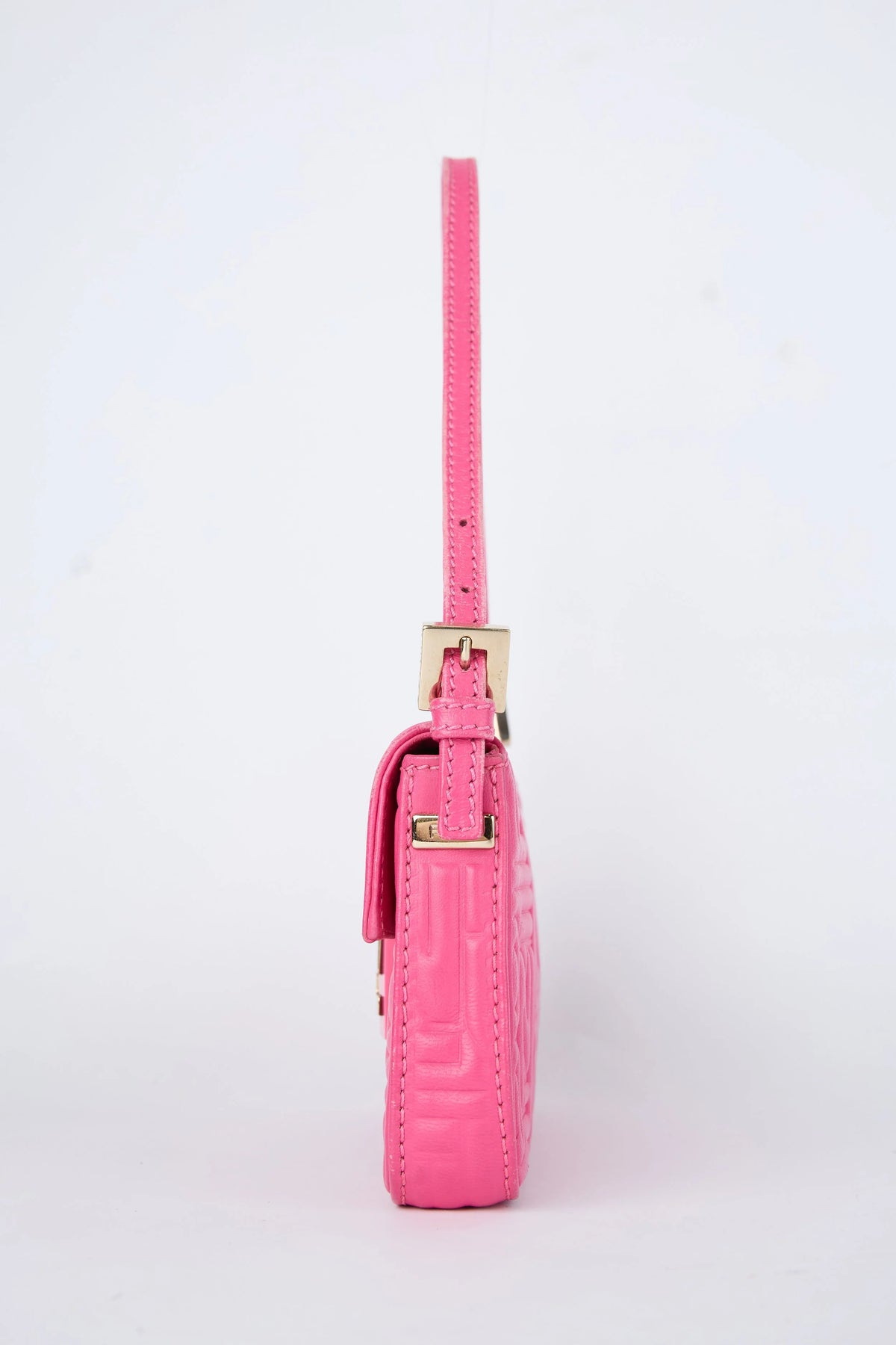 FENDI PINK EMBOSSED LOGO MINI BAGUETTE