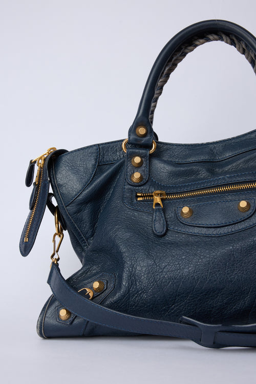 BALENCIAGA NAVY BLUE CITY GOLD HARDWARE