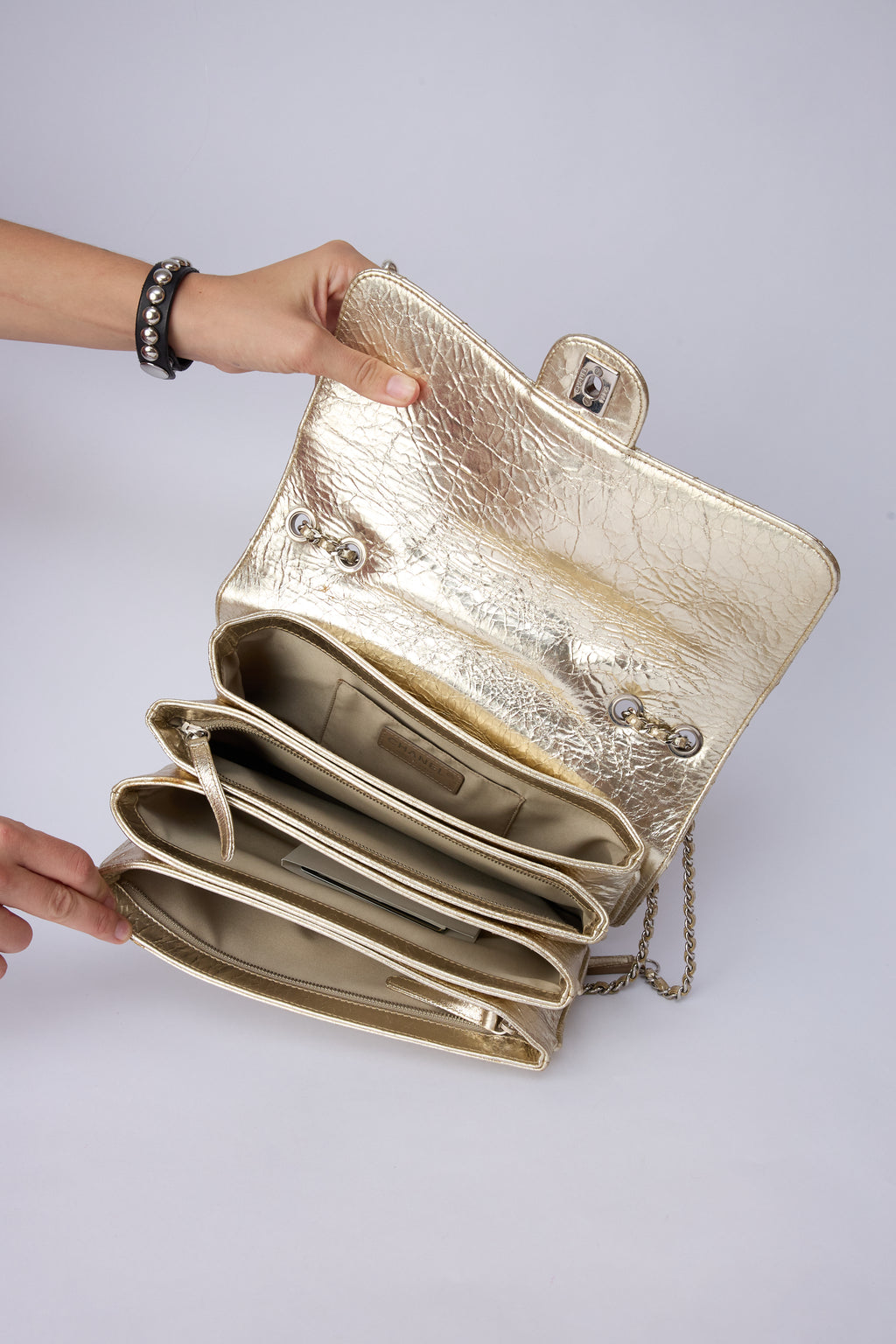 CHANEL METALLIC ACCORDIAN FLAP