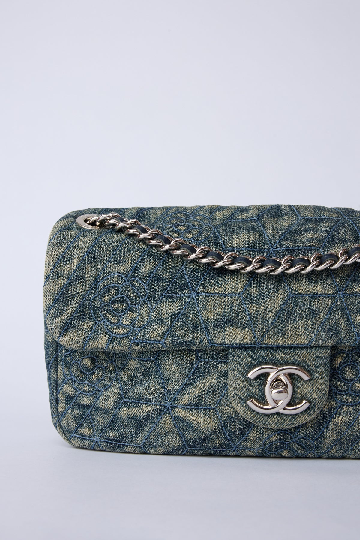 CHANEL DENIM CAMELLIA FLAP