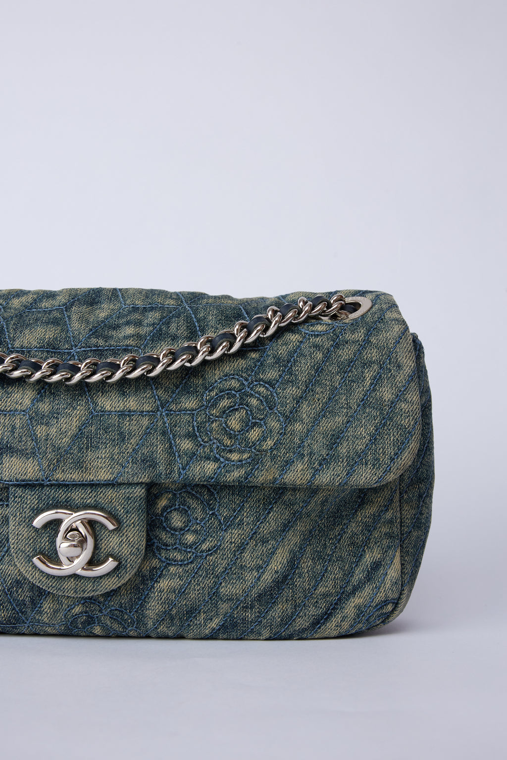 CHANEL DENIM CAMELLIA FLAP