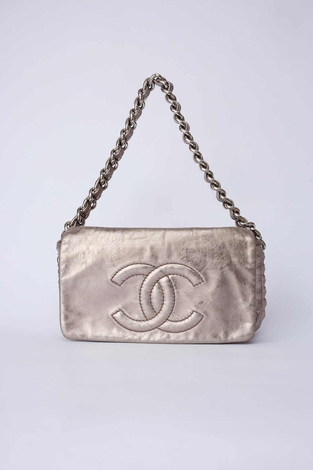 CHANEL SILVER METALLIC POCHETTE