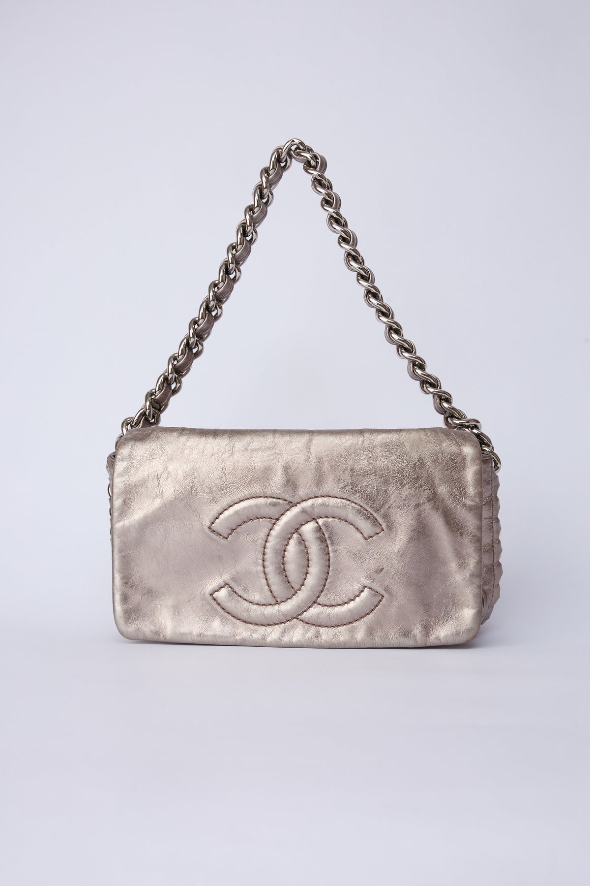 CHANEL SILVER METALLIC POCHETTE